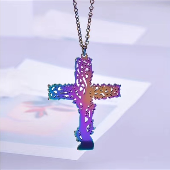 Stainless steel tree of life cross - Picture 4 of 9